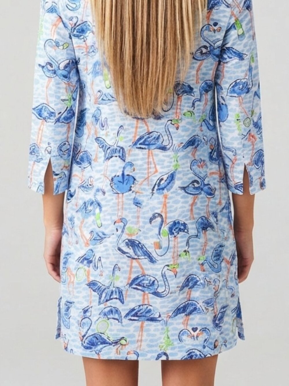 Gretchen Scott Blue Orange Flamingos Floaties Tunic Dress Medium 57151 - Picture 2 of 8